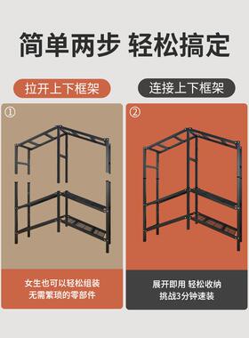 简易衣柜卧室家用用免安装租布衣柜全实钢架结构出房结588耐收纳