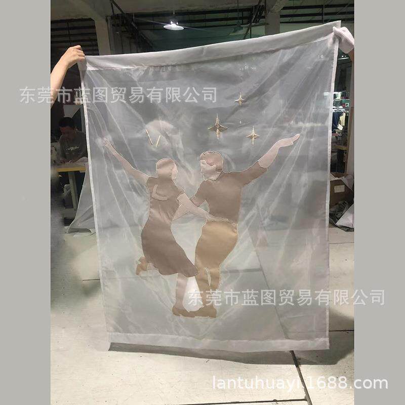 个性半透纱贴布绣挂帘明卷帘软帘CQU刺绣屏风饰隔断婚礼典背景装
