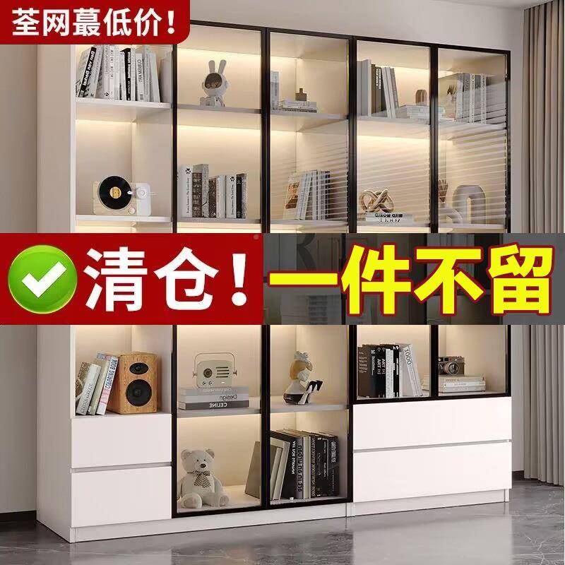 书柜璃一体整示实墙储物柜轻奢高档玻门柜子展柜木置物柜FCZ客厅