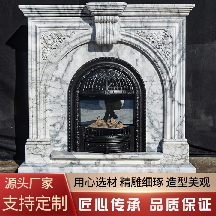 现货大花白壁炉石材装饰柜欧式别墅奶油风大理石壁炉架源头工厂