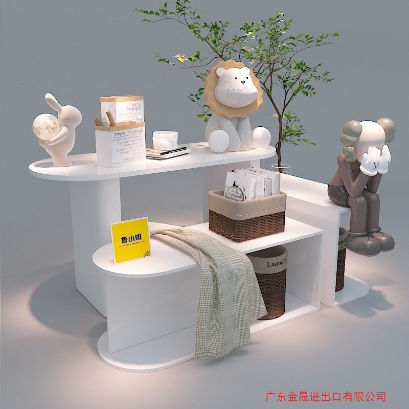服装店中岛展示台流水台产品陈列桌白色烤漆女装高低展示桌展示柜图片