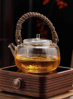 耐热玻璃煮璃茶电陶炉烧水壶天然藤编TB01玻壶壶提梁家用过滤泡茶