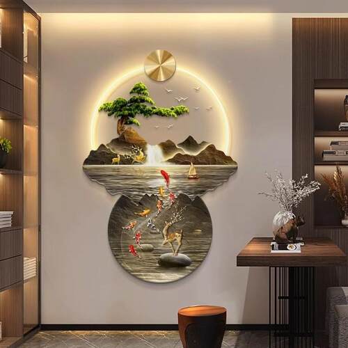 水财新中式挂玄关装饰画入户EIK正对门壁画生灯走廊过道流山水高
