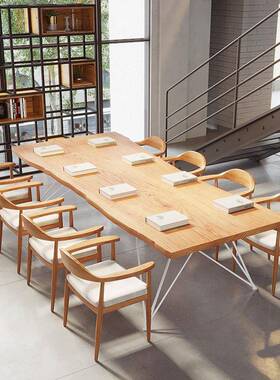 板现简约实自然边HYZ26222会议桌原木木大loft工业风办公桌自然边