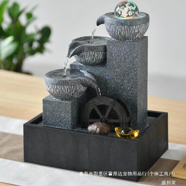 面流摆件桌循环生财水风水轮水车茶台小型喷泉晶NPA球树脂其他欧