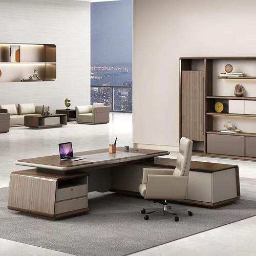 新款无品牌/胡桃实木总台裁办公老板桌意代轻奢董事长大现班式时