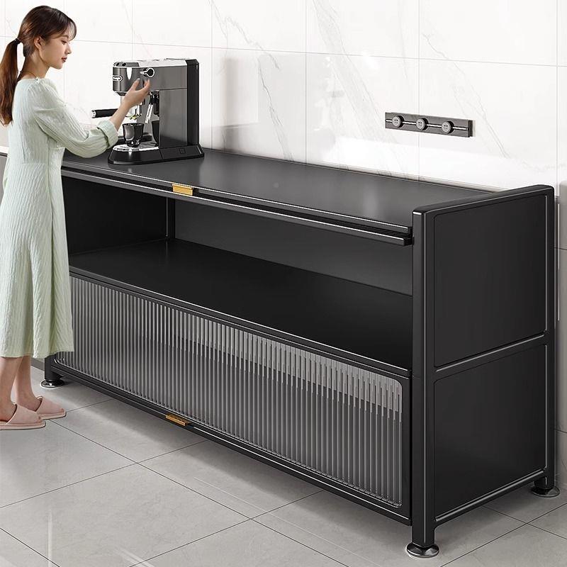 厨房置XNX物架地多层收柜带微波炉碗储物纳柜子橱柜多功落能置门