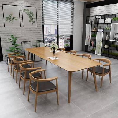 实木会现议桌大型办公桌LH102901谈桌椅组合简约代o原木长条桌lft