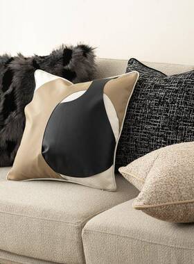 现轻奢抱沙发枕客厅代皮革拼接黑咖色靠枕套酒店色样板间DGP高档