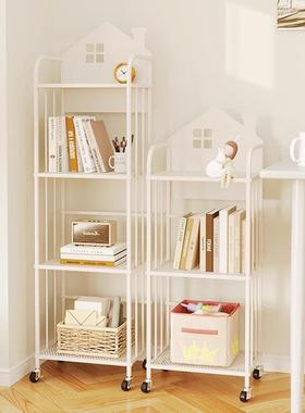 简易儿XHT童可移动铁艺书带架轮阅读区放包书收置物架落地绘本纳