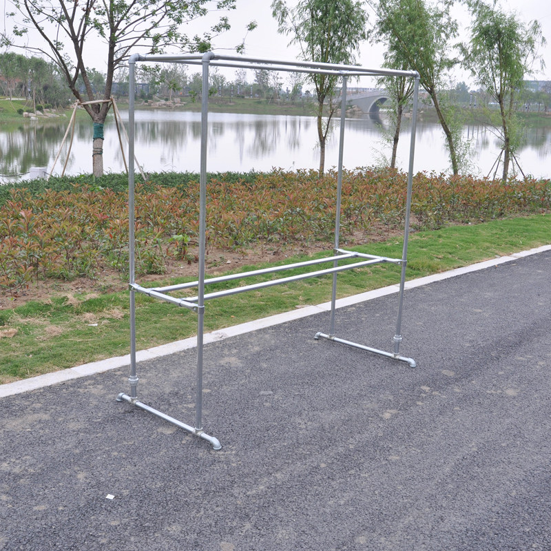 镀锌钢管水管晾衣架置地双杆晒被架加厚家用挂衣架室外防风瓜果架