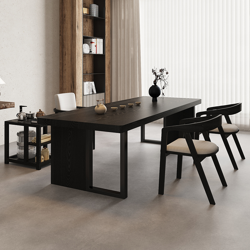 侘寂风实木茶桌家用现代高级一体两用铁艺泡茶桌客厅碳黑实木茶几