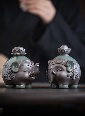 新年有对象创意吉祥物陶瓷大象小摆件客厅招财办公茶室桌面装饰品