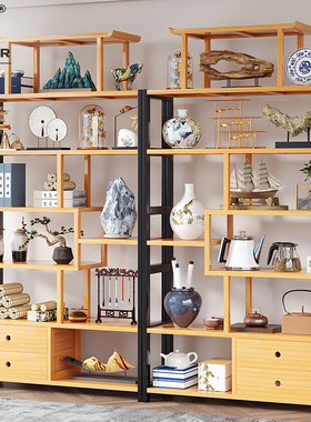 博古架实木中式多宝阁古董架隔断茶具架办公室客厅书架摆件展示柜