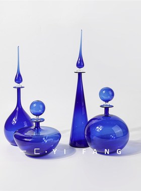 一匚克莱因蓝玻璃透明水滴酒具酒店售楼处样板间水吧客厅艺术摆件