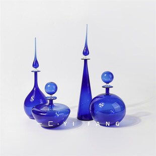 一匚克莱因蓝玻璃透明水滴酒具酒店售楼处样板间水吧客厅艺术摆件