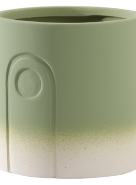 素烧胚白陶土渐变绿色陶瓷花盆透气有底孔带托盘多肉月季竹子绿植