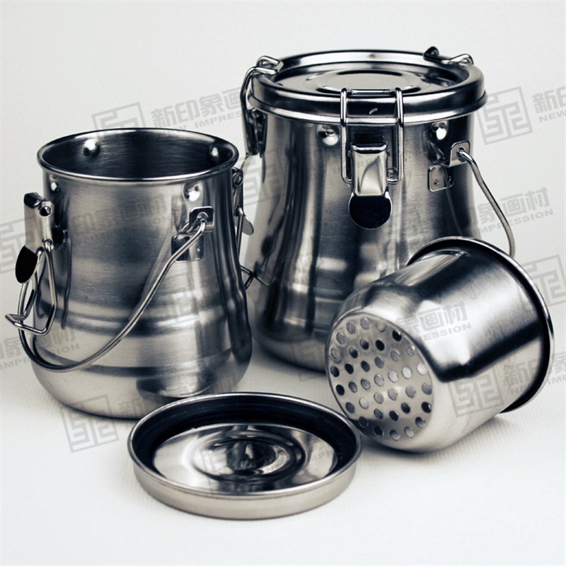 麦得仕鼓形不锈钢油画洗笔桶洗笔筒大号 中号鼓形洗笔桶 单只