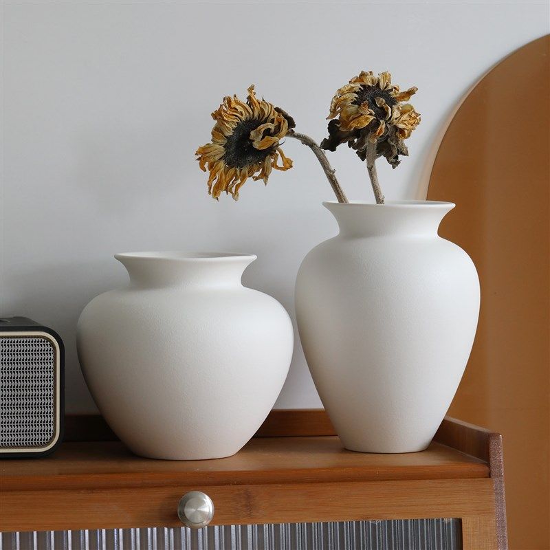 陶瓷花瓶摆件客厅插花大口径白色高级感水培水养鲜花复古型