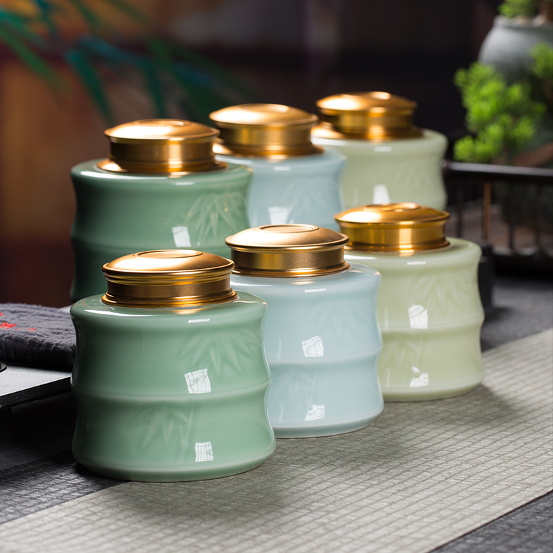 茶叶罐空罐密封罐大号家用防潮陶瓷茶罐双层密封金属盖高档包装盒