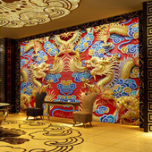 壁布3D龙客厅沙发背景墙壁画无缝整体电视墙布双龙戏珠酒店墙壁纸
