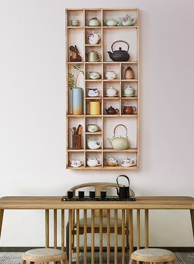 实木中式壁挂博古架墙上多宝阁客厅装饰隔断茶杯茶具架摆件展示架