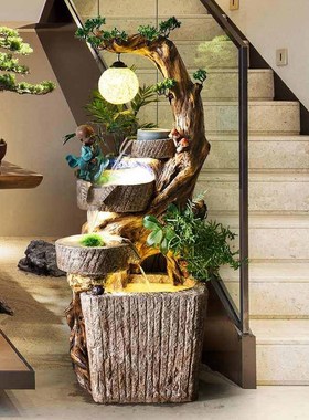 假山流水石磨喷泉办公室客厅室内根雕摆件加湿养鱼池招财阳台景观