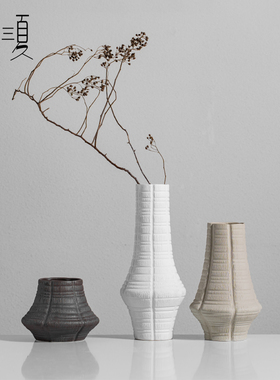 黑白咖色肌理手工陶瓷花瓶花器侘寂风高级感家居软装饰品高档摆件