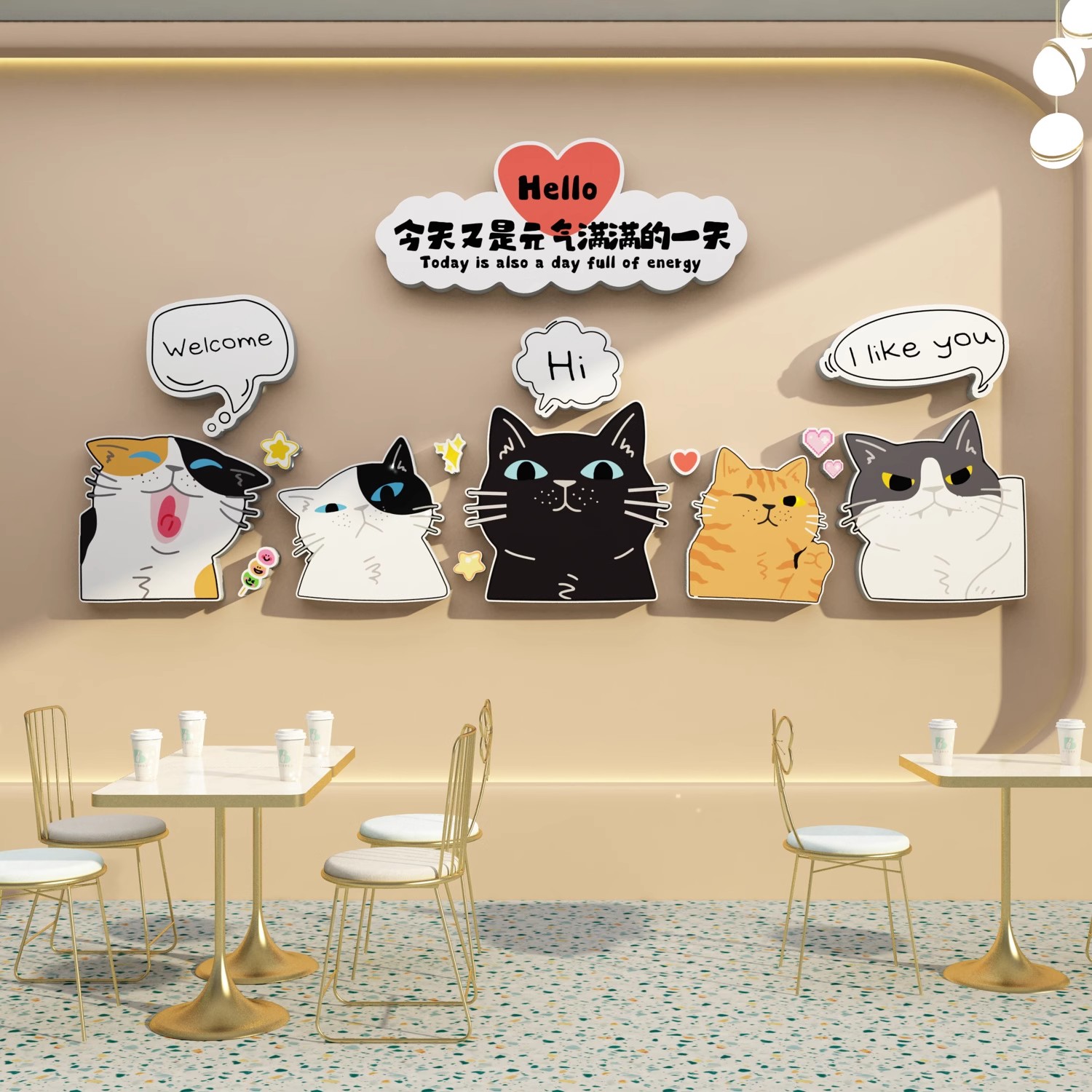 猫咖啡店角墙面装饰品奶茶