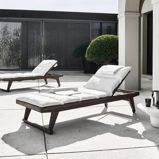 户外躺床柚木酒店别墅泳池日光浴躺椅防水室外海边实木编织沙滩椅