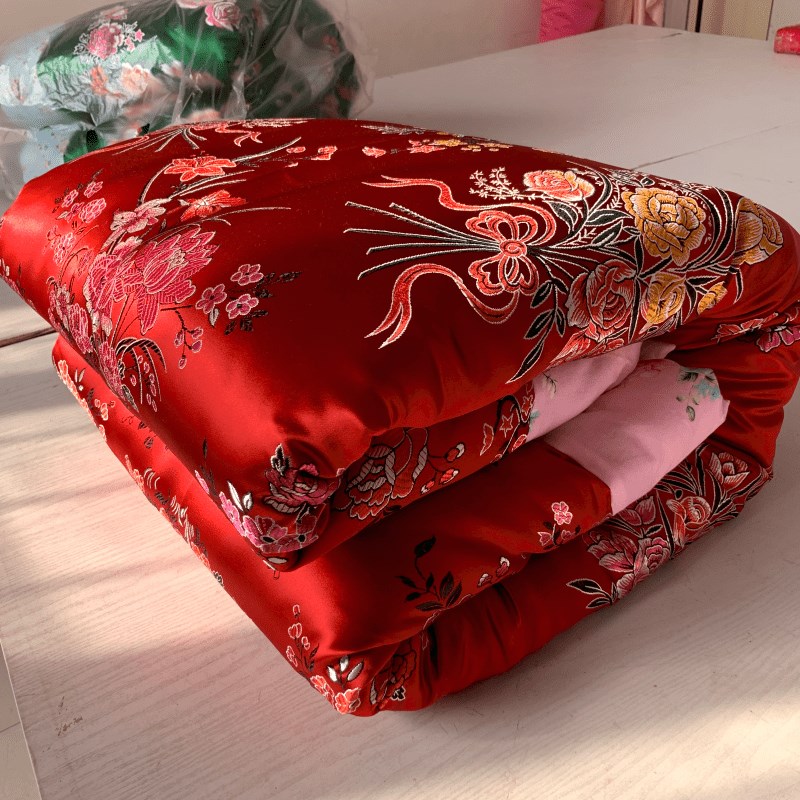 老式丝绸被套包边织锦软缎被罩绸缎大红结婚复古龙凤纯棉鸳鸯被面