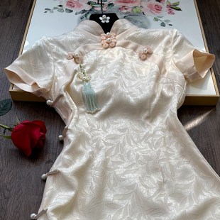 高端旗袍年轻款高级感气质少女双扣改良版时尚中式长款礼服2023夏