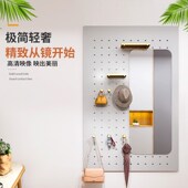 入户定制玄关卧室实木洞洞板穿衣镜衣帽架全身镜子贴墙挂板试衣镜