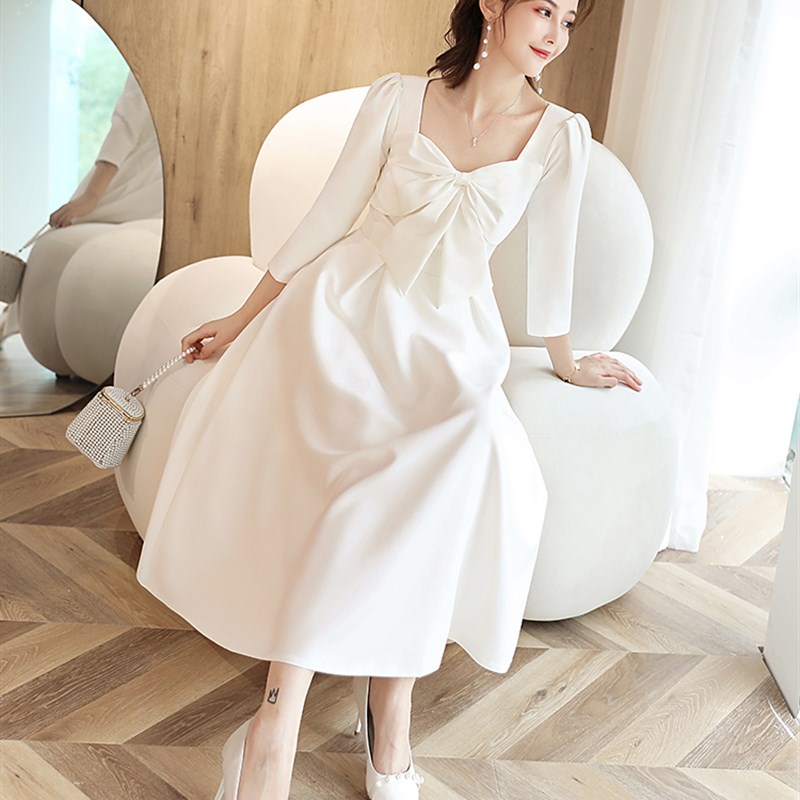 领证新娘简约小白裙登记结婚轻婚纱礼服平时可穿法式小个子连衣裙