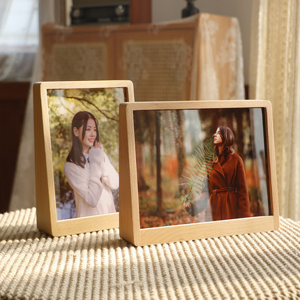 U型梯形榉木相框摆台5寸6寸7寸8寸亚克力创意加洗照片A4logo刻字