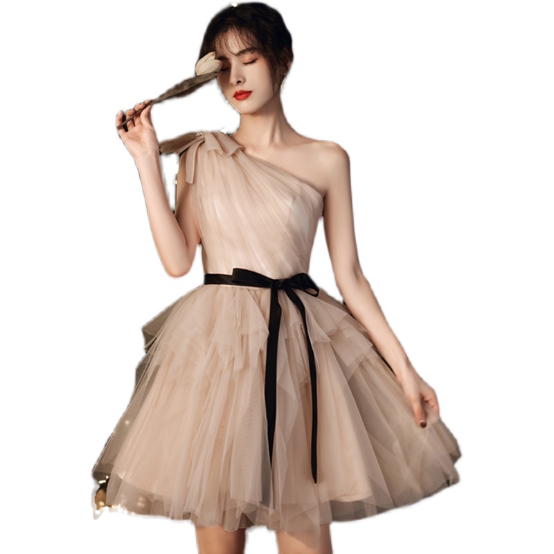 伴娘服短款小个子晚礼服裙女气质宴会主持人名媛生日平时可穿显瘦