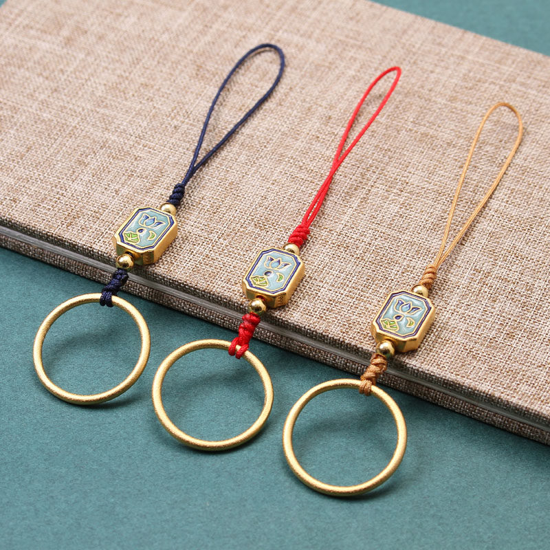 黄铜指环扣手机挂饰蓝莲花挂件钥匙小绳链男女金属吊坠红色古法金,节庆用品/礼品,手机链,淘宝优惠券,粉丝福利购,淘宝优惠卷