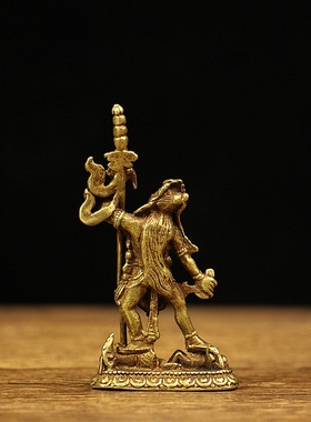 仿古纯铜空行母佛像摆件藏传密宗佛像狮面空行母黄铜随身小佛像