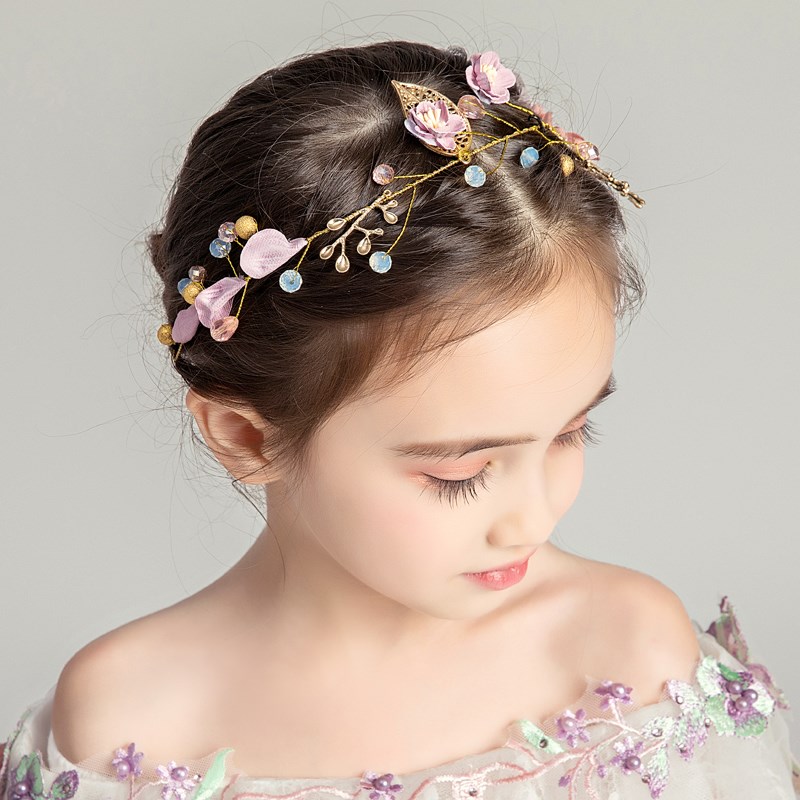 女童花环头饰儿童彩色头花粉色头箍小女孩公主发饰紫色礼服配饰品