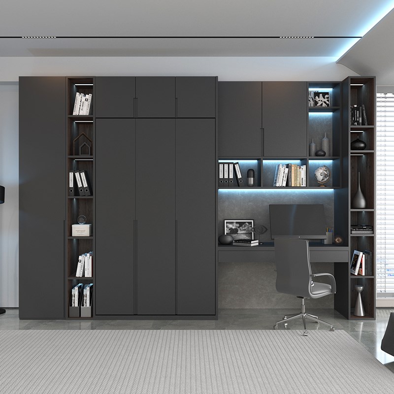 定制奶油实木书房多功能隐形床电竞房书桌书柜 壁床折叠床墨菲床