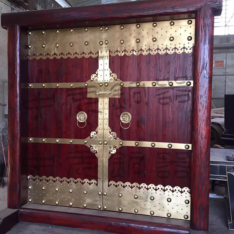 仿古大门纯铜配件大门铜活兽首拉环大门泡钉角花压条门栓铜条