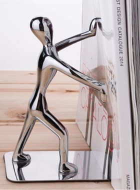 创意不锈钢人形书夹 欧式书挡礼物 金属功夫书立书架书靠金色摆件