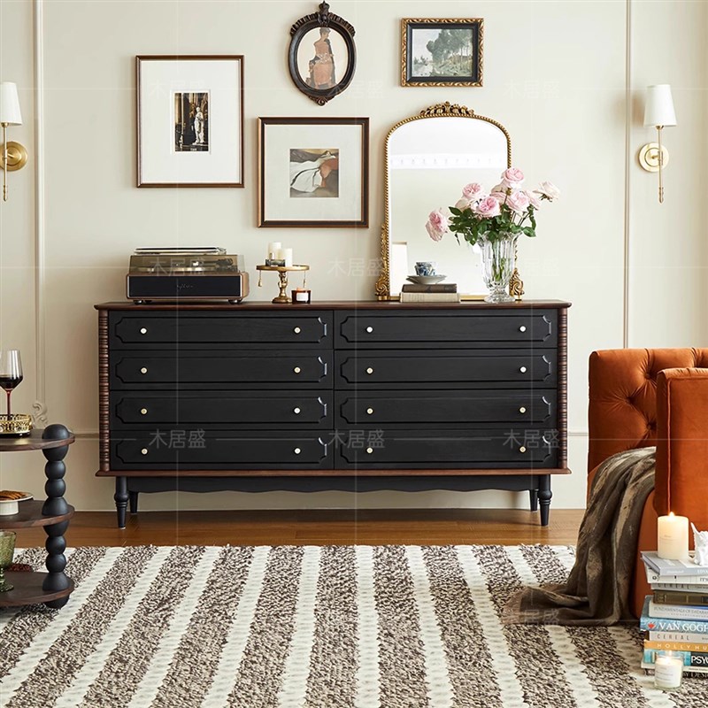 法式中古风红橡木实木八斗柜家用收纳储物柜床尾置物柜客厅玄关柜