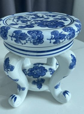【花朵】青花瓷仿古典四脚古凳子客厅落地桌面摆件手绘底座