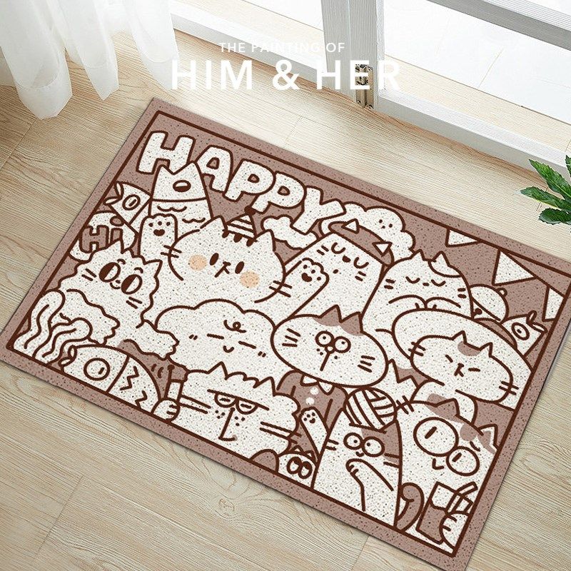 丝圈PVC地垫入户门垫子玄关门口地垫进门家用轻奢可剪裁猫咪地毯
