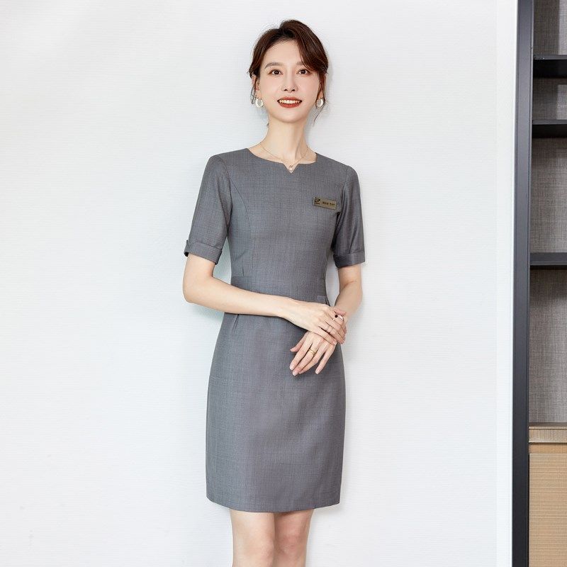 高端职业连衣裙夏高级感气质时尚金店售楼部珠宝店工作服工装灰色,女装/女士精品,连衣裙,淘宝优惠券,粉丝福利购,淘宝优惠卷