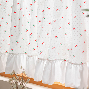 美式田园半帘门帘白色棉布半截窗帘樱桃橱柜帘韩式穿杆帘装饰防尘