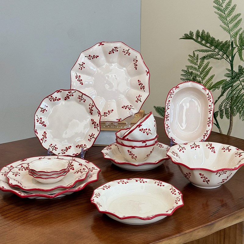 陶瓷碗碟套装新年家用盘子餐具实用结婚礼物喜庆送新人乔迁新居