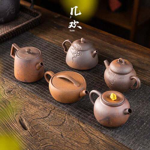 几欢手工粗陶无釉原矿茶壶老岩泥手执壶陶土单壶家用陶瓷泡茶器