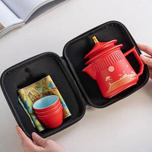 故宫文创国潮宫廷文创快客杯高档一壶三杯户外便携式茶壶旅行茶具